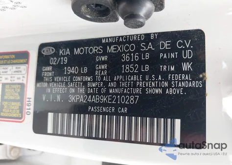 2019 Kia Rio S from USA, damaged, VIN 3KPA24AB9KE210287